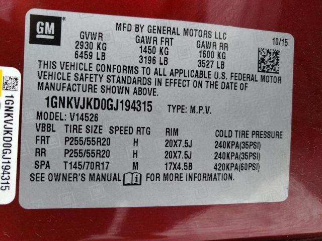 2016 CHEVROLET TRAVERSE L - 1GNKVJKD0GJ194315