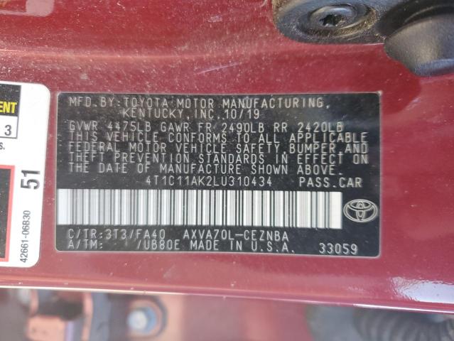 2020 TOYOTA CAMRY LE 4T1C11AK2LU310434