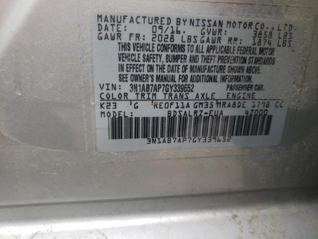 2016 NISSAN SENTRA S - 3N1AB7AP7GY339652