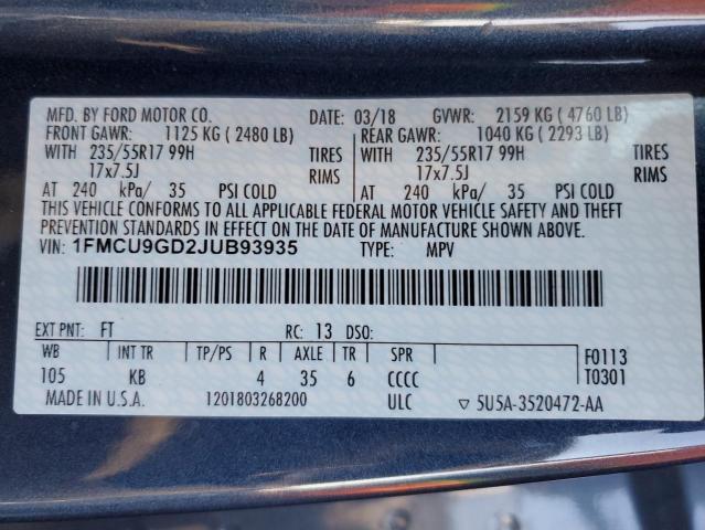 2018 FORD ESCAPE SE - 1FMCU9GD2JUB93935