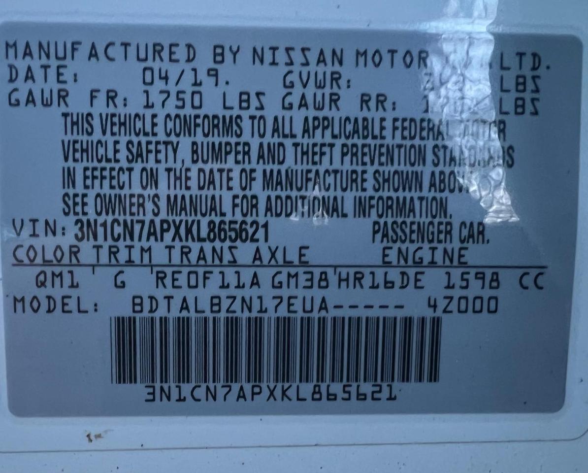 Lot #3029602072 2019 NISSAN VERSA S