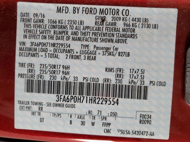 VIN 3FA6P0H71HR229554 2017 FORD FUSION no.12