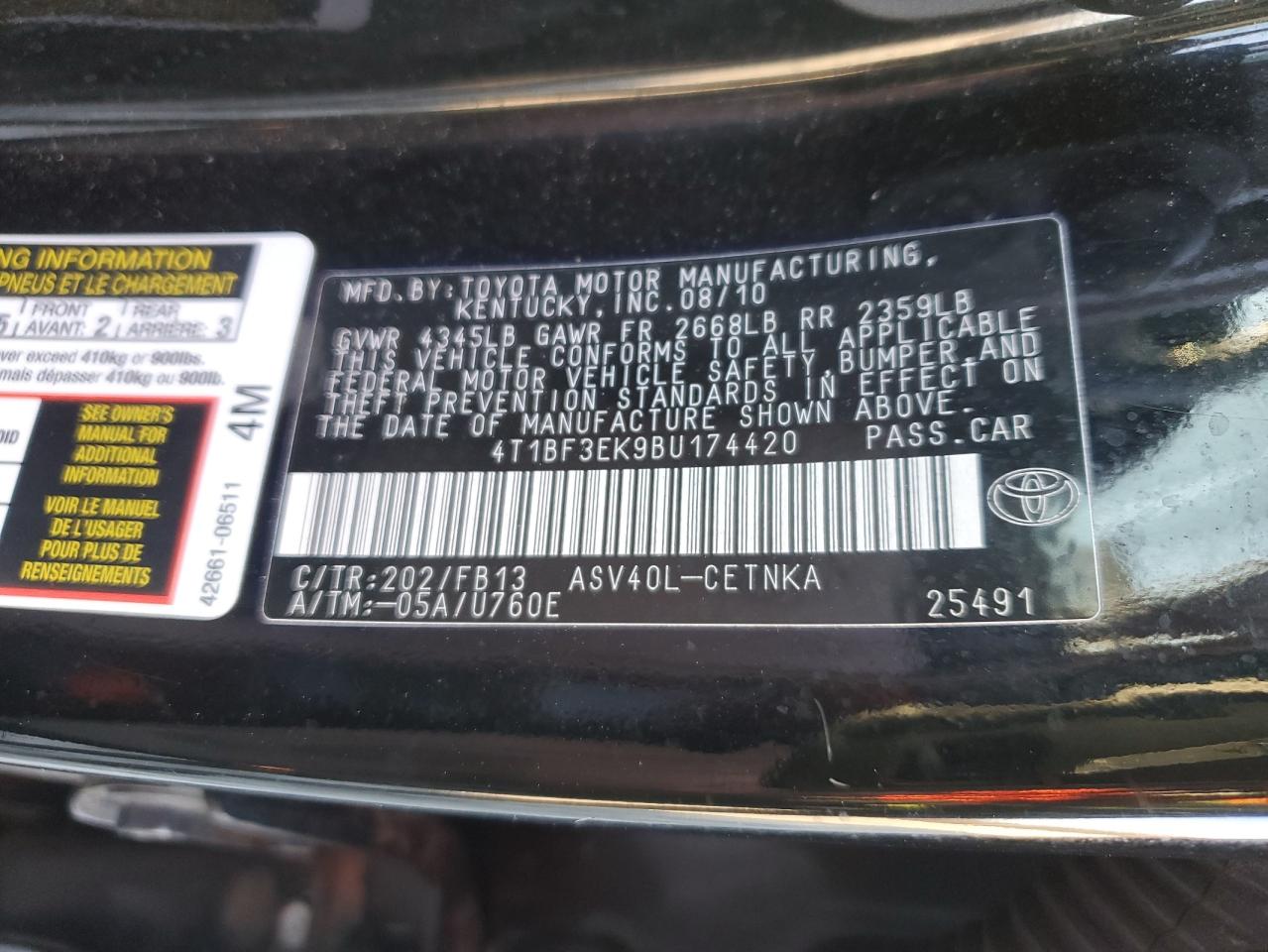 Lot #3033316848 2011 TOYOTA CAMRY BASE