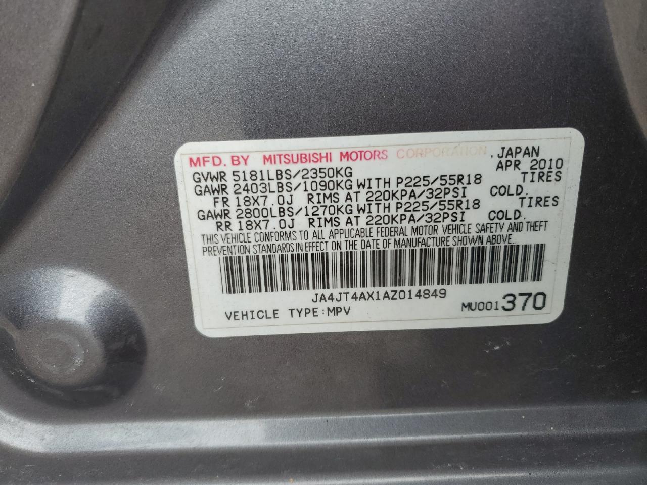 Lot #3034511771 2010 MITSUBISHI OUTLANDER