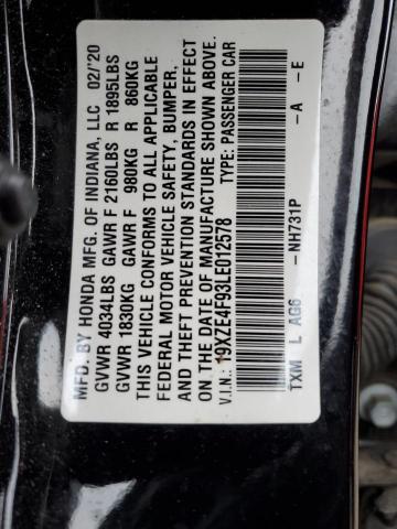 2020 HONDA INSIGHT TO 19XZE4F93LE012578