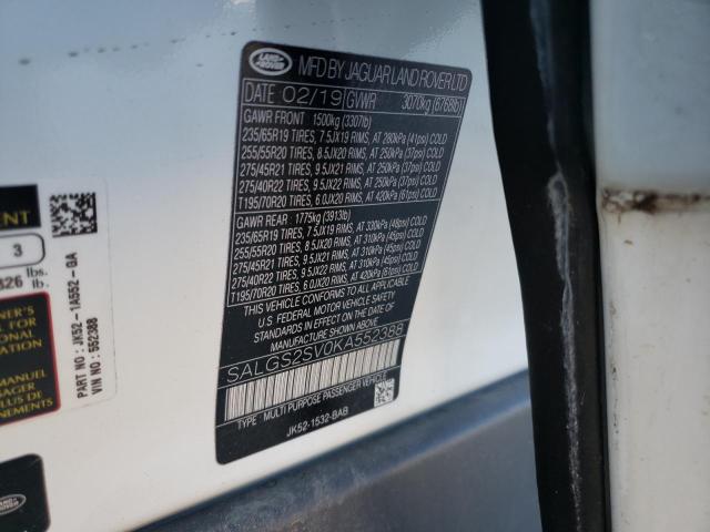 2019 LAND ROVER RANGE ROVE - SALGS2SV0KA552388