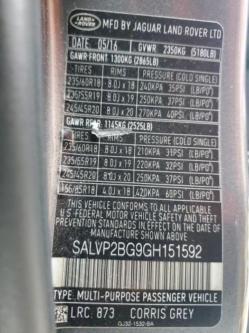 2016 LAND ROVER RANGE ROVE - SALVP2BG9GH151592