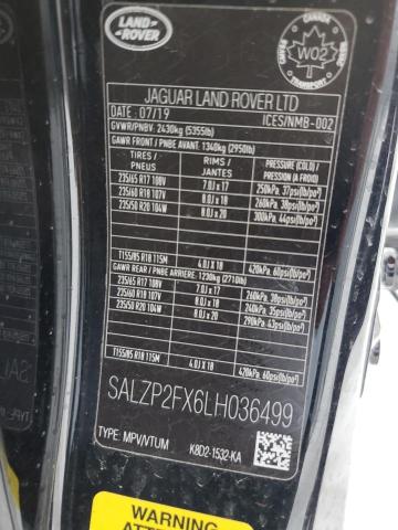 2020 LAND ROVER RANGE ROVE - SALZP2FX6LH036499