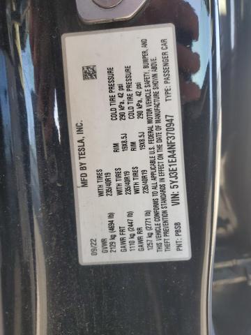 VIN 5YJ3E1EA4NF370947 2022 TESLA MODEL 3 no.12