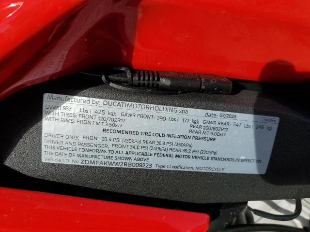 2024 DUCATI STREETFIGH ZDMFAKWW2RB009223