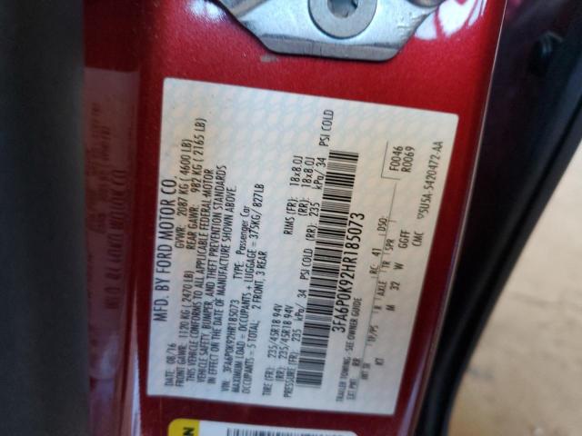 2017 FORD FUSION TIT - 3FA6P0K92HR185073