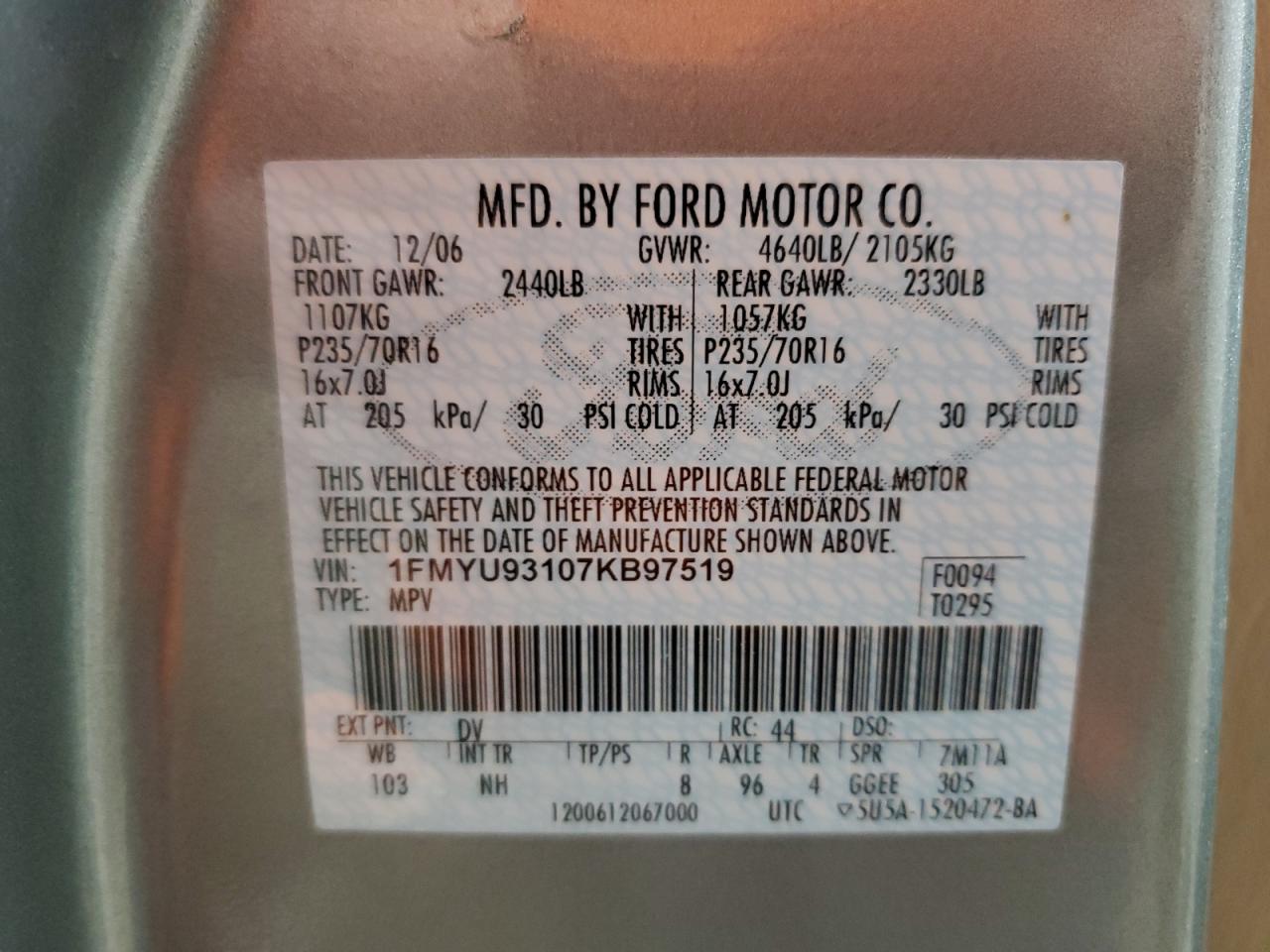 Lot #3029697084 2007 FORD ESCAPE XLT