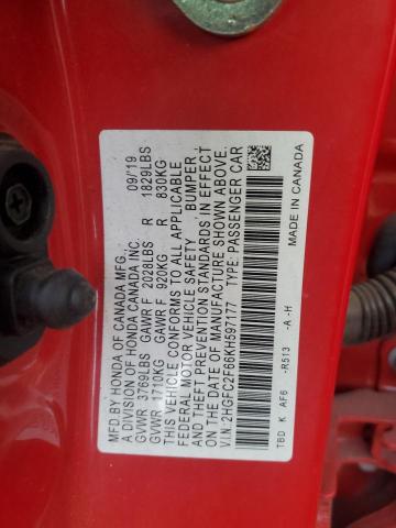 2019 HONDA CIVIC 2HGFC2F66KH597177