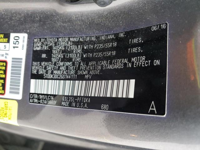 2016 TOYOTA SIENNA XLE - 5TDDK3DC2GS144111