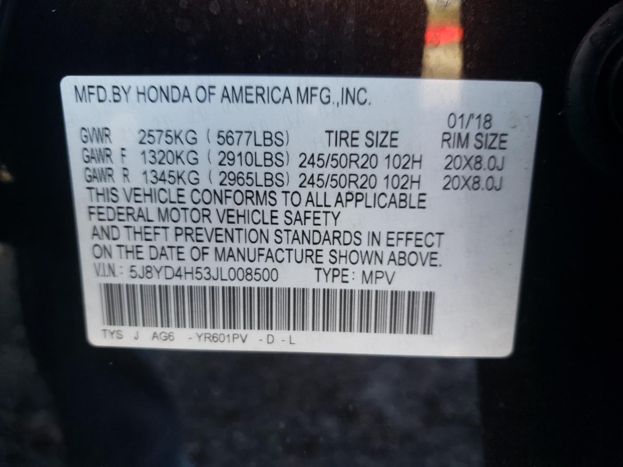 Lot #3028314831 2018 ACURA MDX TECHNO