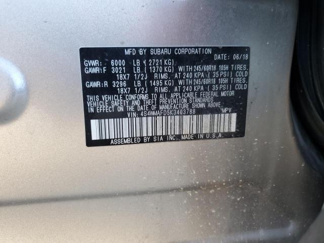 2019 SUBARU ASCENT PRE - 4S4WMAFD5K3403788