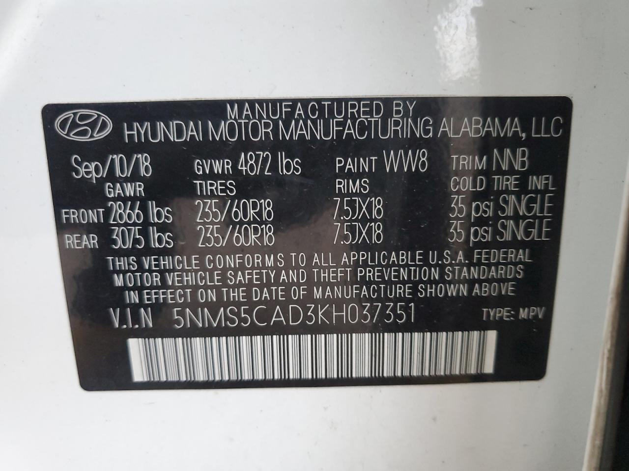 Lot #3034284158 2019 HYUNDAI SANTA FE L