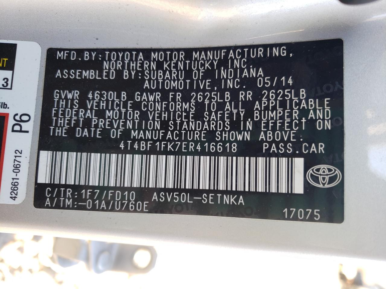 Lot #3034386110 2014 TOYOTA CAMRY L