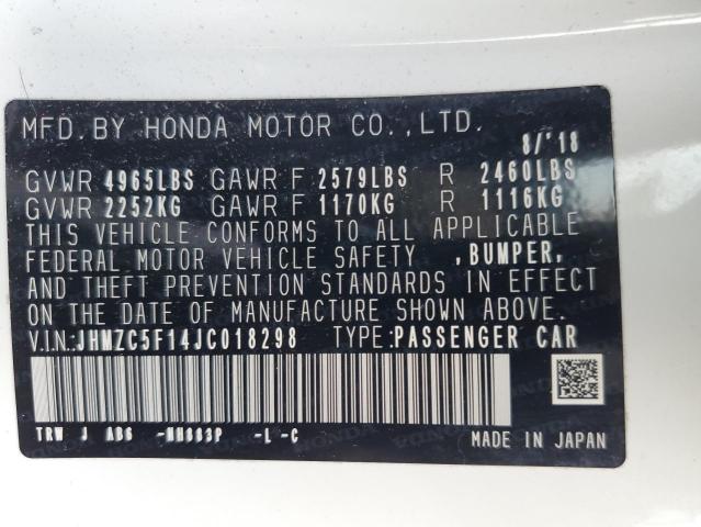 2018 HONDA CLARITY JHMZC5F14JC018298