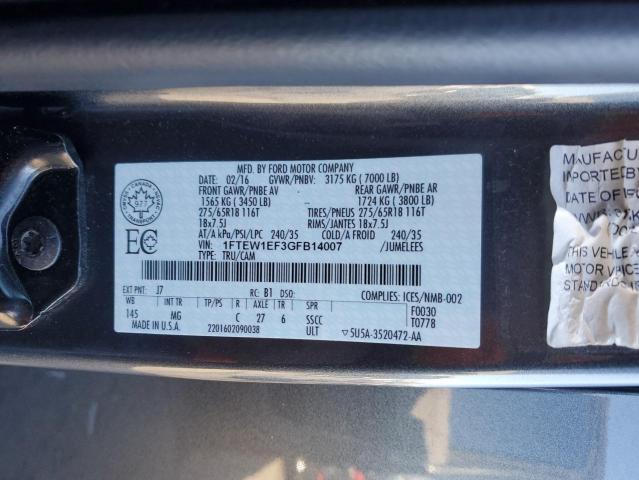 2016 FORD F150 SUPER - 1FTEW1EF3GFB14007