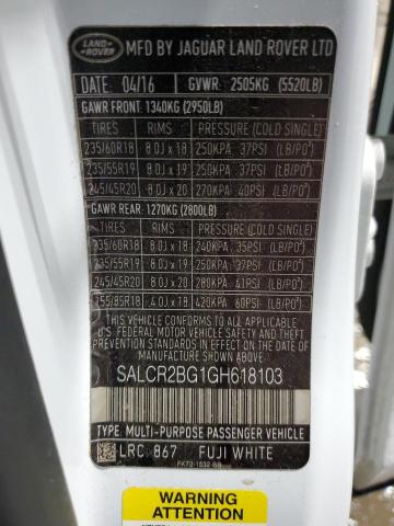 2016 LAND ROVER DISCOVERY SALCR2BG1GH618103