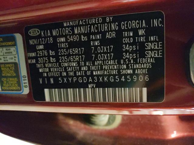 2019 KIA SORENTO L - 5XYPGDA3XKG545906