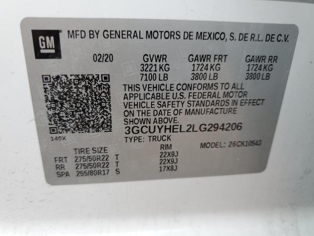 2020 CHEVROLET SILVERADO - 3GCUYHEL2LG294206