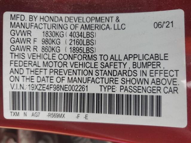 2022 HONDA INSIGHT TO 19XZE4F98NE002261