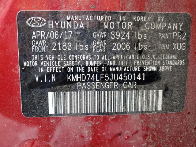 2018 HYUNDAI ELANTRA SE KMHD74LF5JU450141