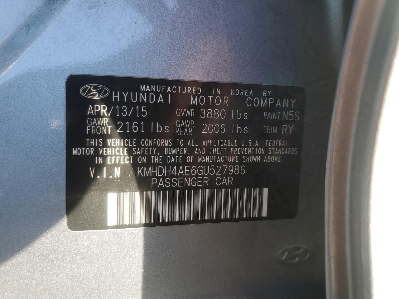 Lot #3028540944 2016 HYUNDAI ELANTRA SE