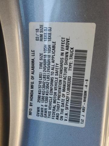 2018 HONDA RIDGELINE - 5FPYK2F17JB003383