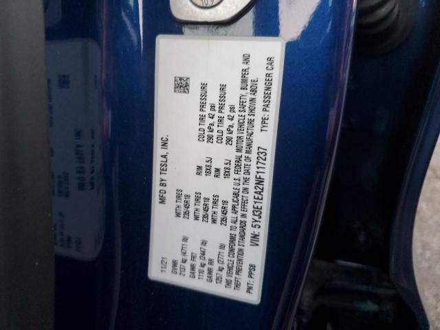 2022 TESLA MODEL 3 5YJ3E1EA2NF117237