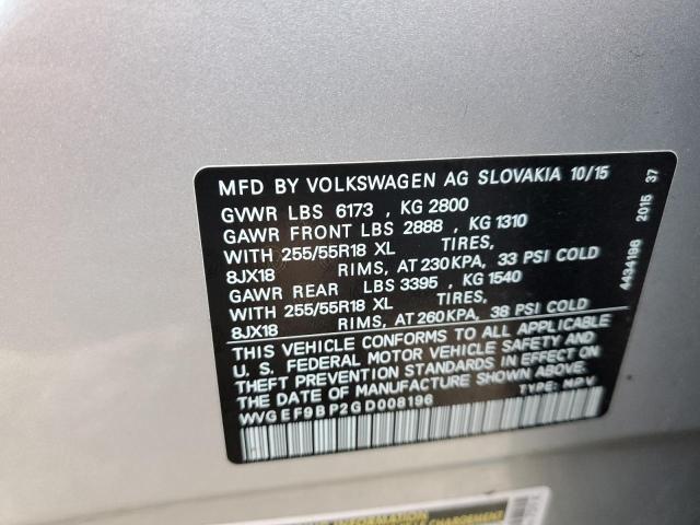 2016 VOLKSWAGEN TOUAREG SP WVGEF9BP2GD008196