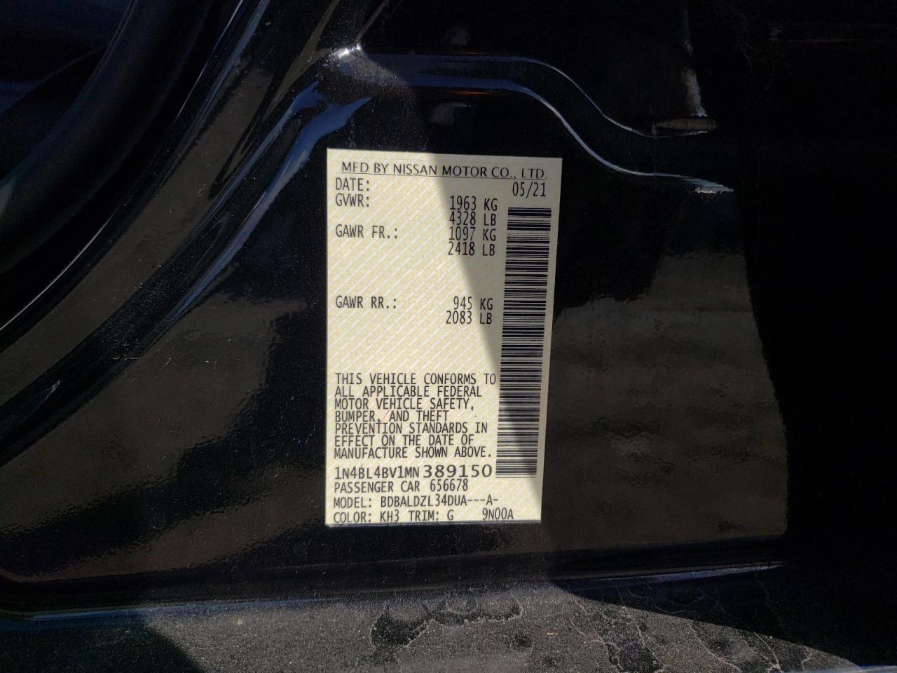 Lot #3030756104 2021 NISSAN ALTIMA S