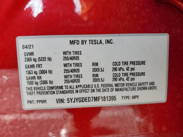 2021 TESLA MODEL Y - 5YJYGDED7MF181395