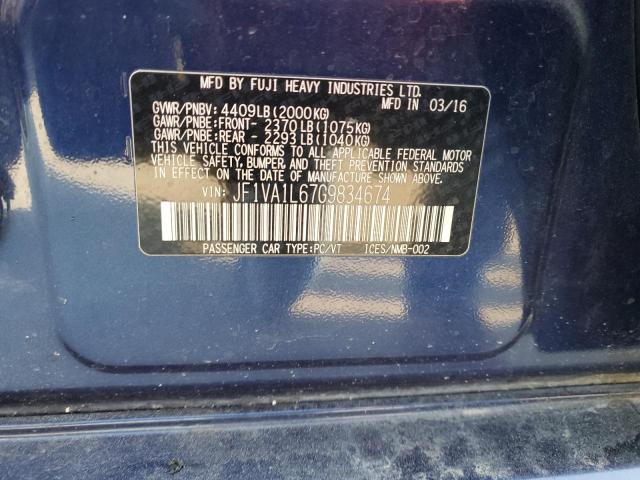 2016 SUBARU WRX LIMITE JF1VA1L67G9834674