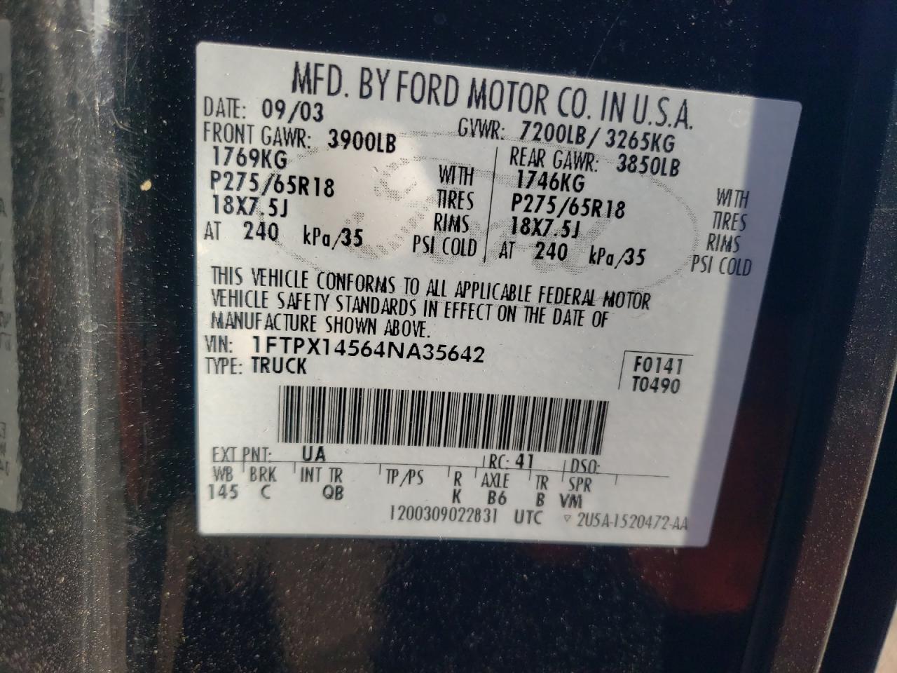 Lot #3020633916 2004 FORD F150