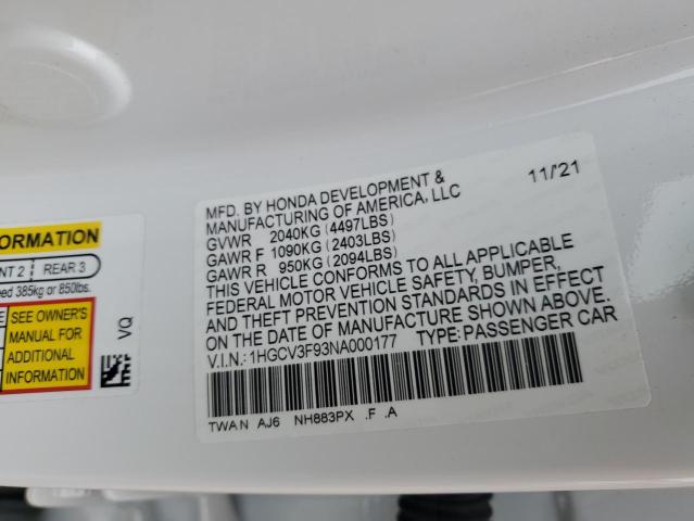 2022 HONDA ACCORD TOU - 1HGCV3F93NA000177