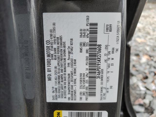 2019 FORD FUSION SE - 3FA6P0T95KR270608