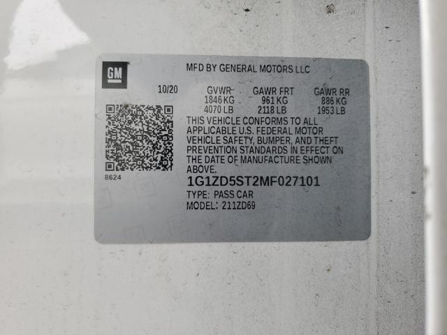 2021 CHEVROLET MALIBU LT - 1G1ZD5ST2MF027101