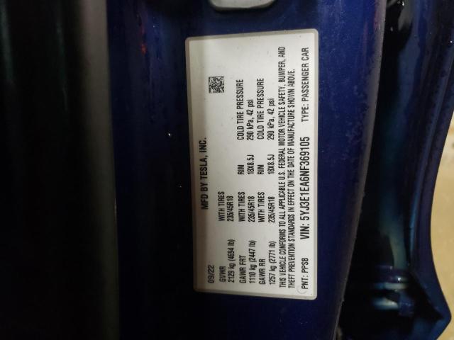 2022 TESLA MODEL 3 - 5YJ3E1EA6NF369105
