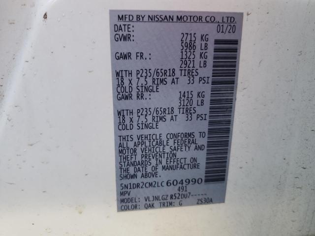 2020 NISSAN PATHFINDER - 5N1DR2CM2LC604990