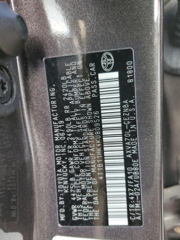 VIN 4T1B11HK4KU809526 2019 TOYOTA CAMRY no.12