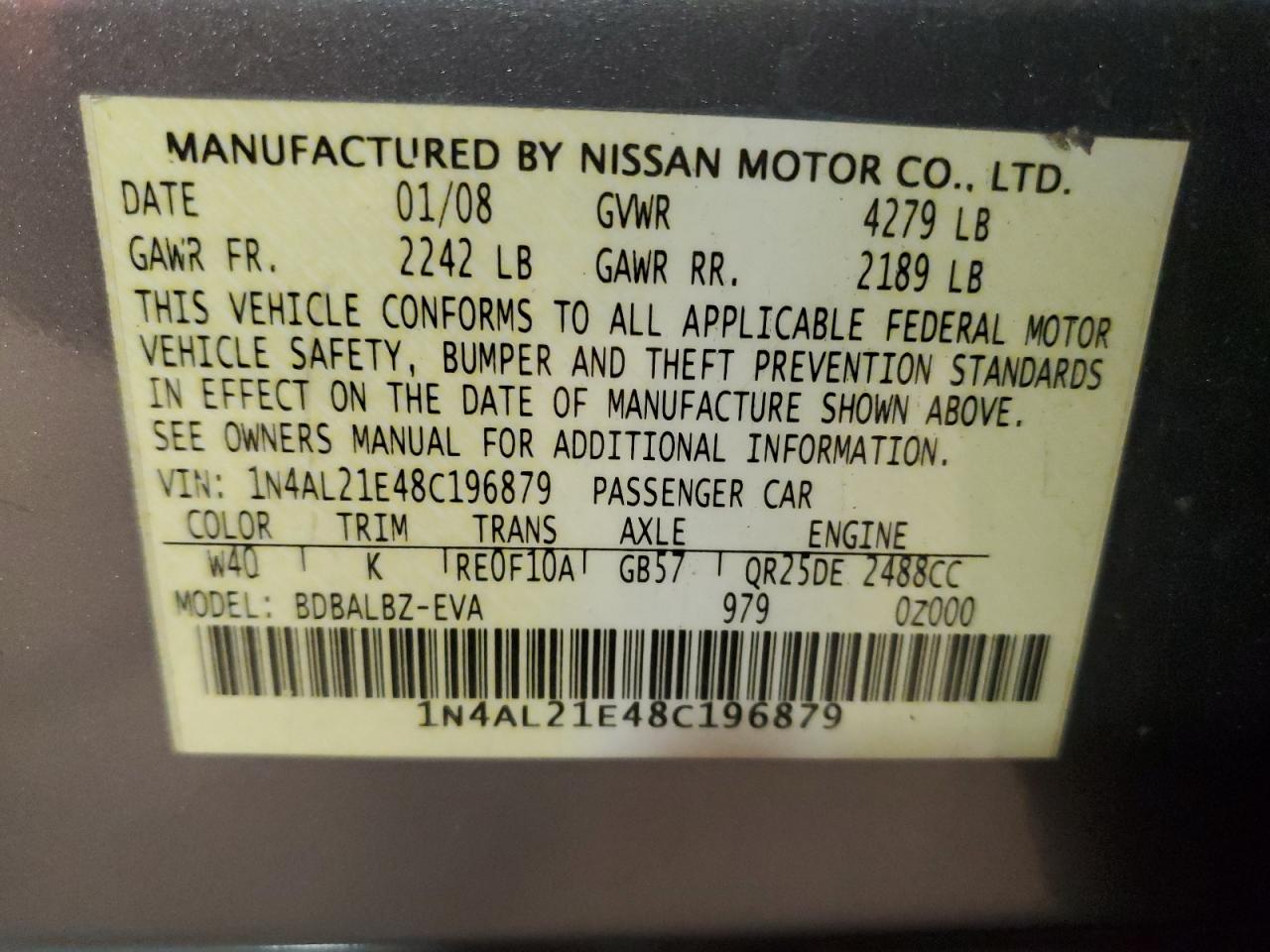 Lot #3033357849 2008 NISSAN ALTIMA 2.5