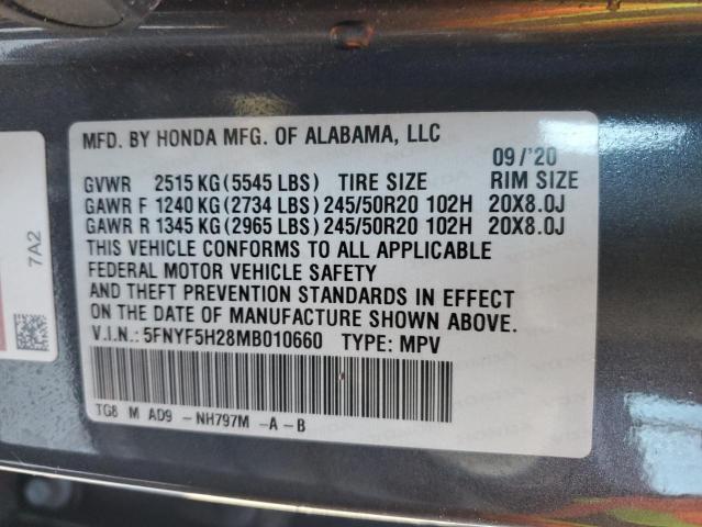 2021 HONDA PILOT SE - 5FNYF5H28MB010660