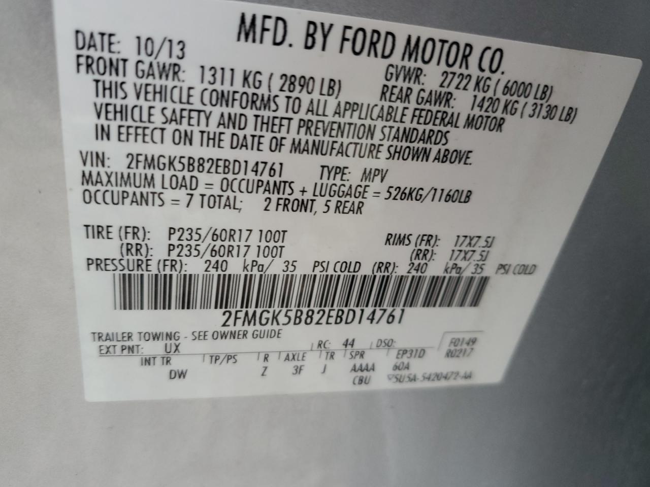 Lot #3033405907 2014 FORD FLEX SE