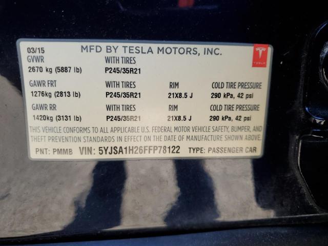 2015 TESLA MODEL S 85 5YJSA1H26FFP78122