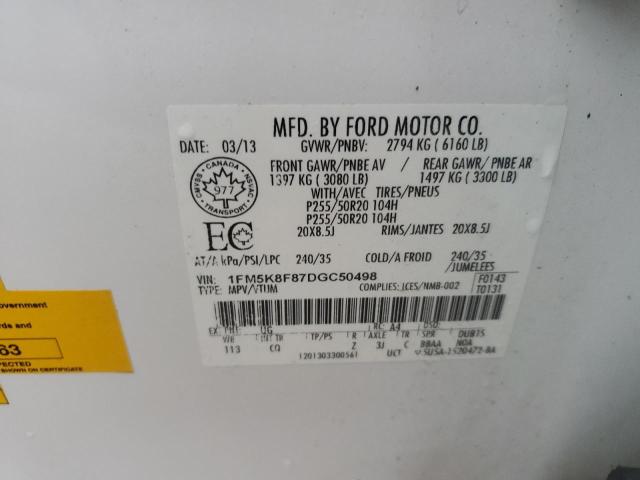 VIN 1FM5K8F87DGC50498 2013 FORD EXPLORER no.14