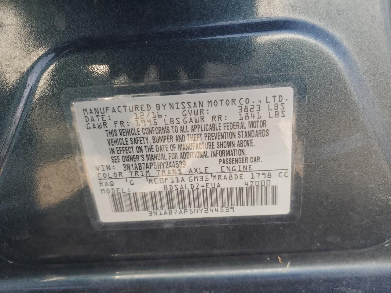 Lot #3045710321 2017 NISSAN SENTRA S