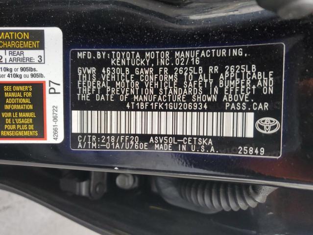 2016 TOYOTA CAMRY LE - 4T1BF1FK1GU206934